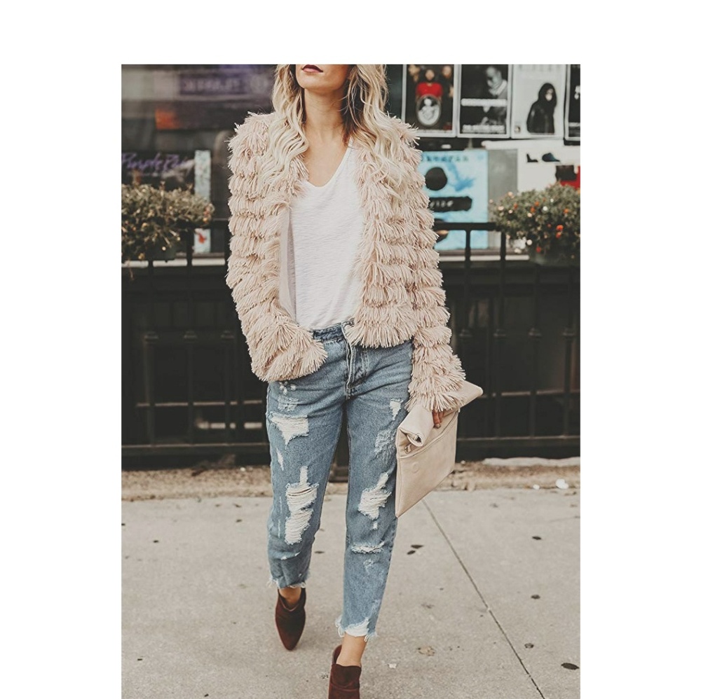🍾HP🍾ROMINA Apricot Faux Fur Coat - Picture 3 of 7